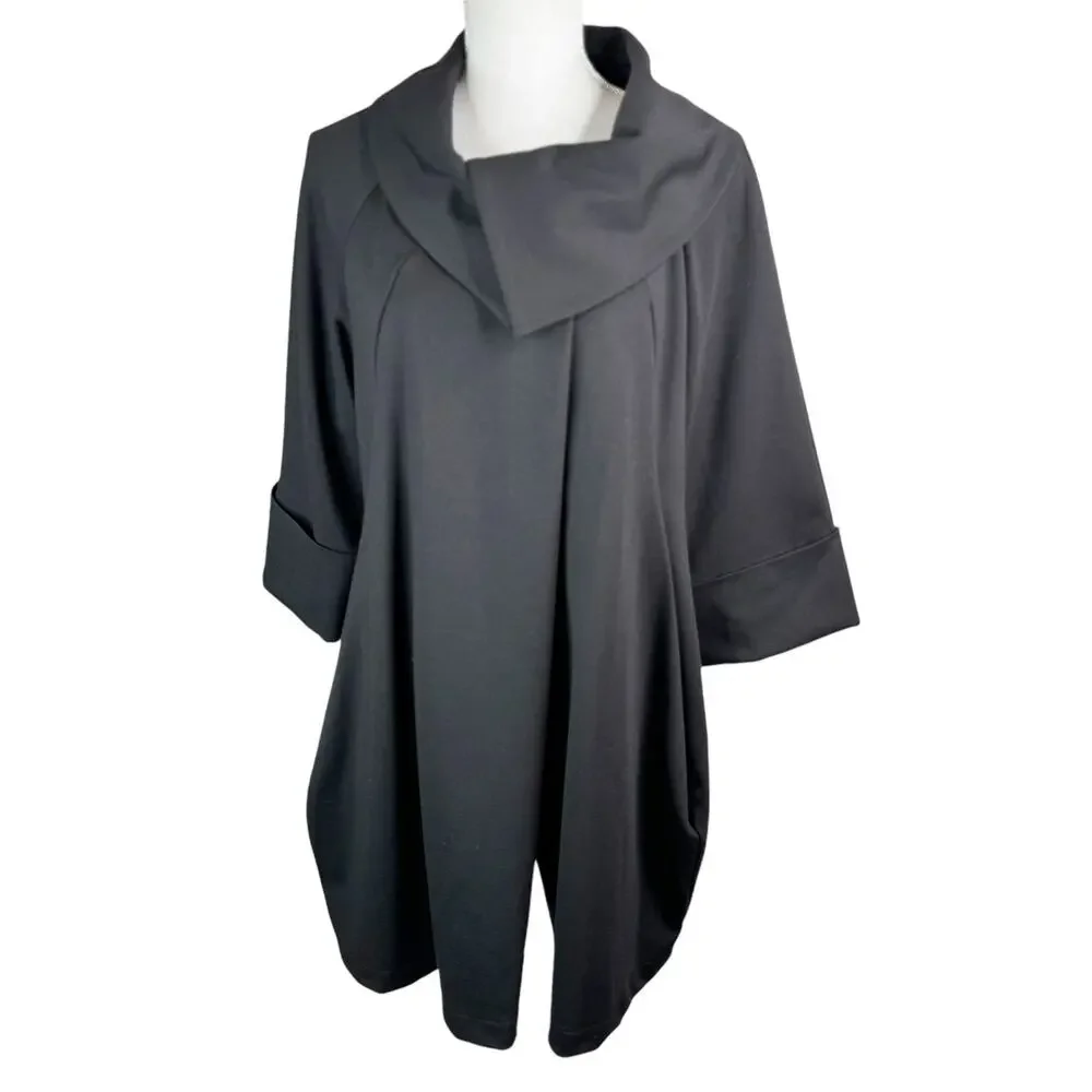 Insight New York Cowl Neck Ponte Knit Swing Coat Jacket Black Mid-Length  12
